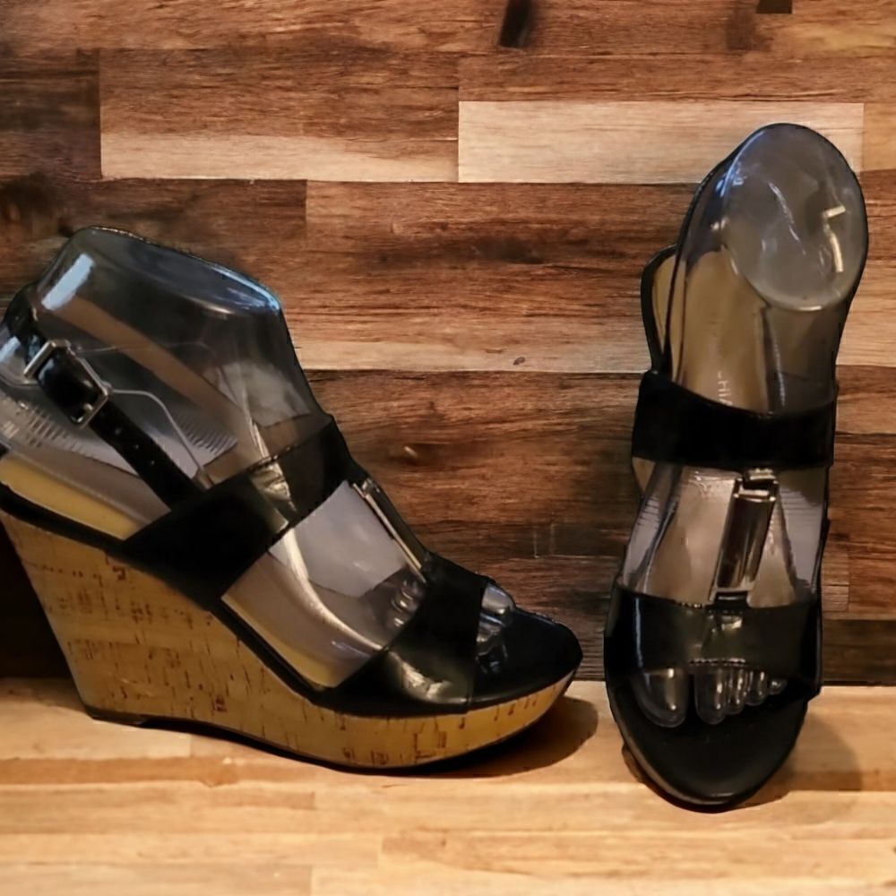 Arturo Chiang Black Wedge Sandals 6M